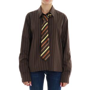 CAMICIA RIGATA CRAVATTA A CONTRASTO MARRONE